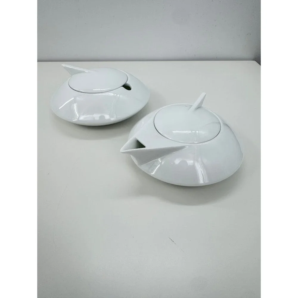 Tempo by Ranmaru‎ UFO Modernist White Ceramic Creamer Sugar Bowl Set MCM Japan